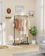 Clothing Clothes Rack on Wheels Heavy Duty Portable Wardrobe Storage