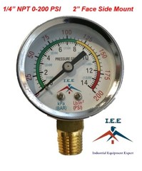 Air Compressor Pressure / Hydraulic Gauge 2″ Face Side Mount 1/4″ NPT 0-200 PSI