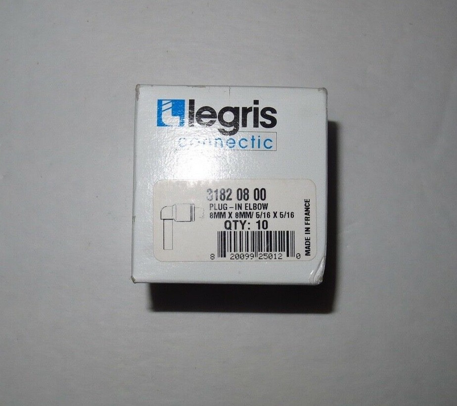 LEGRIS 3182 08 00 Plug-In Elbow, 8MM X 8MM 5/16 QTY-10
