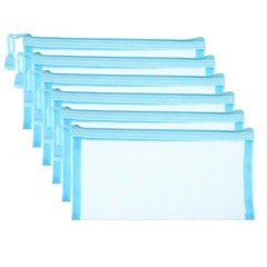 6Pcs Mesh Zipper Bags, B6 Travel Cases Nylon Makeup Pouches, Sky Blue