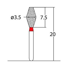 Double Conical Symetrical Short 3.5 mm Dia Fine Diamond Bur 5/PK [1838-037.35F1]