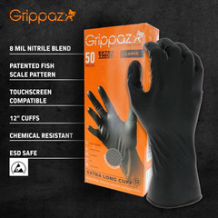 X-Large Black 8-Mil Thick 100% Nitrile Disposable Work Gloves with Textured Grip