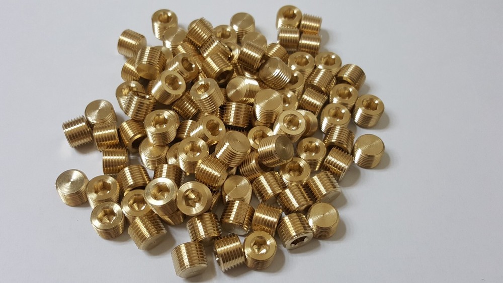 Bulk Lot of 100 pcs. 1/8″ Male NPT Brass Plug Allen Key Countersunk Hex USA