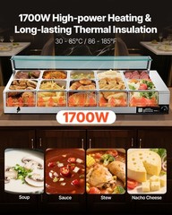 VEVOR Commercial Food Warmer 10-Pan 1700W Buffet Bain Marie with Glass Cover
