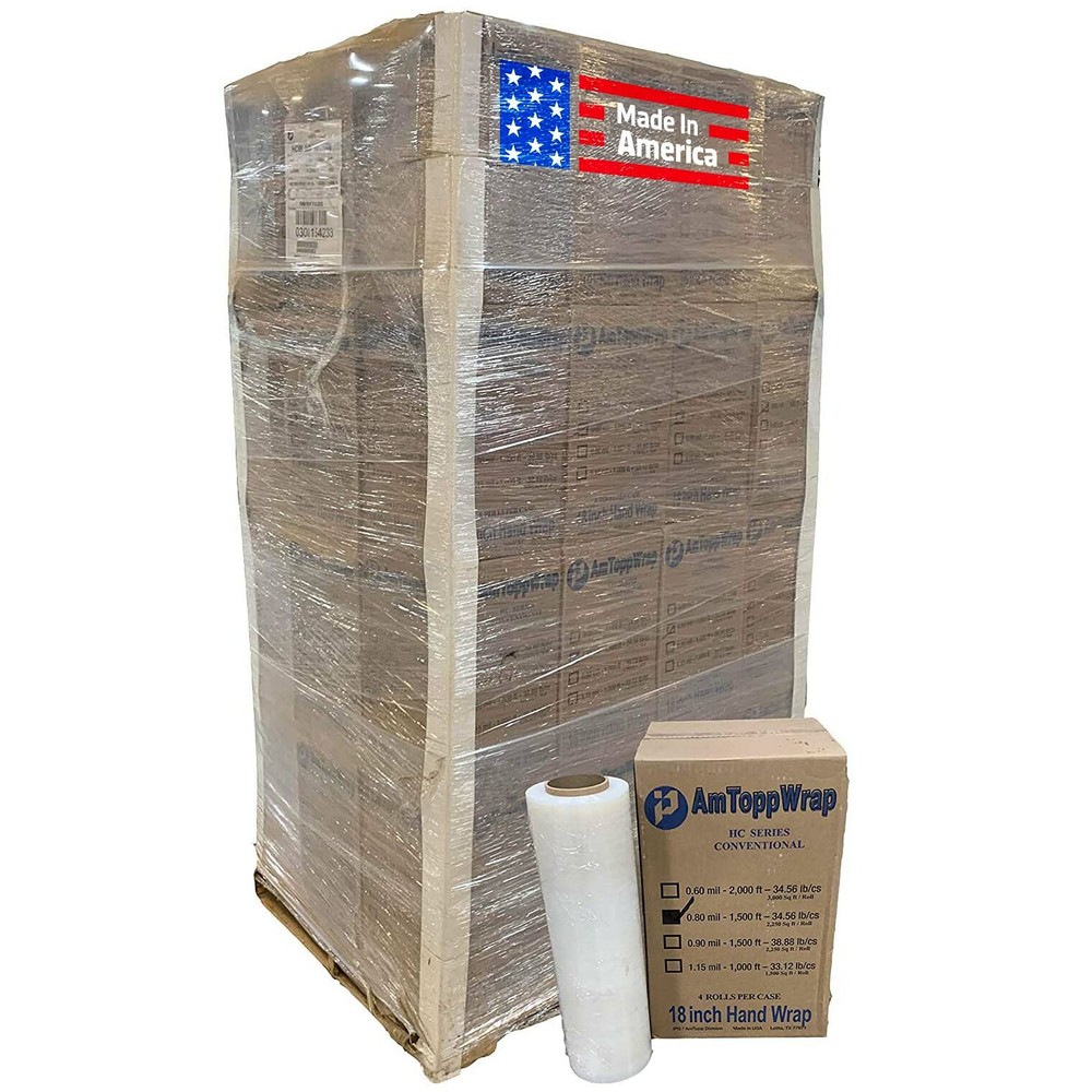 AmTopp High Performance Stretch Wrap – 80 Gauge – 18″ x 1500′ – MADE IN USA
