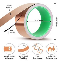 Kirecoo Copper Tape, Copper Foil Tape (2inch X 33 FT) Repairs and Grounding