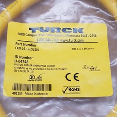 Turck CKM 19-19-2/S101 4021M Cordset, U-04748, 150V, 9A (3), 2A (16) – NEW