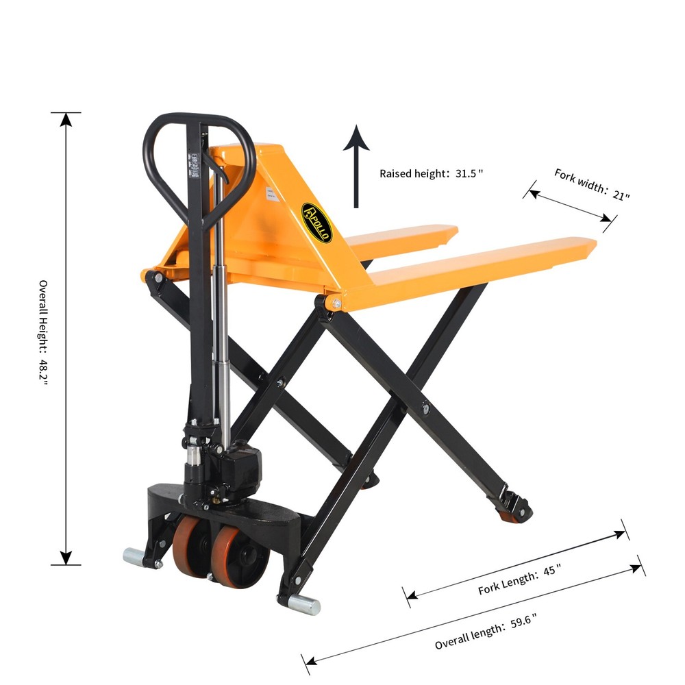 APOLLOLIFT High Lift Pallet Jack 2200lb Hydraulic Scissor Lift Truck 45X21″ Fork