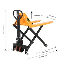 APOLLOLIFT High Lift Pallet Jack 2200lb Hydraulic Scissor Lift Truck 45X21″ Fork
