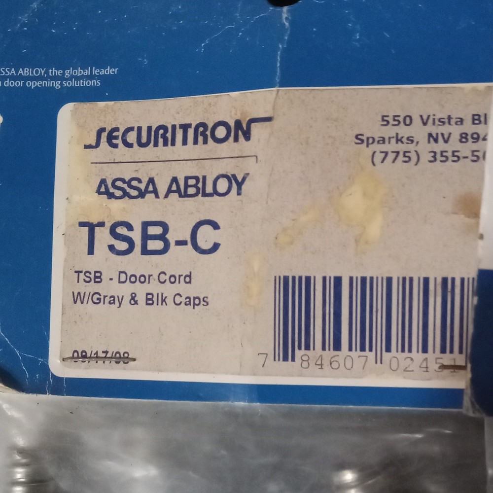 8 for $60.00 Securitron TSB-C Door Cord Metal with Silver w/ Gray & Black Caps
