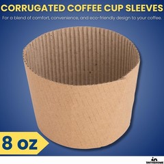Coffee Cup Sleeves 8 oz, Disposable Insulated Kraft Paper (50-Pack)
