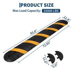 6FT Rubber Speed Bump Driveway Cable Protector Ramp 25000 Lbs with End Caps