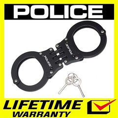 POLICE Handcuffs Double Lock Heavy Duty Metal Steel Professional Hinged Black