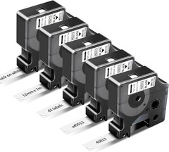 5x Dymo D1 Label Tape 45013 Black on White 1/2 Inch x 23 Feet Compatible product