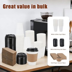 Coffee Cups, 50 Pack 12 oz Disposable Coffee Cups with Lids and Sleeves, Leak-pr