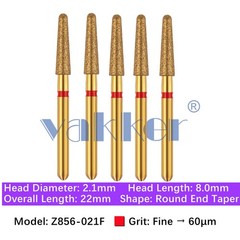5/pk Dental Zirconia Diamond Burs & Holder Round End Taper Cutting Polishing Bur