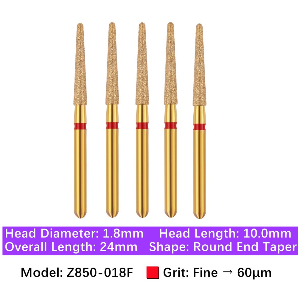 Vakker 5pc Dental Zirconica FG Diamond Burs with Holder 850 856 Round End Taper