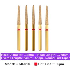 Vakker 5pc Dental Zirconica FG Diamond Burs with Holder 850 856 Round End Taper