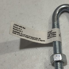 X2 Hardware Essentials Flagged J-Bolt With Hex Nut 125 lbs Limit 5/16” X 3” Zinc