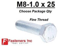 M8-1.0 x 25mm Grade 10.9 Hex Cap Screw Bolts Metric Zinc Hardened FINE THREAD