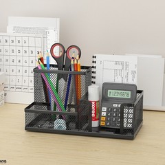 Mesh Desk Organizer Pencil Holder 3 Compartments Office Storage Caddy