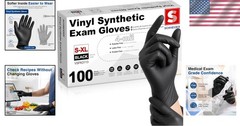Large Black Latex-Free Vinyl Gloves – 4 Mil Disposable for Medical & Kitchen Use