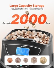 VEVOR USD Coin Sorter Counter Wrapper Roller 300 Coins/min 5 Tubes LCD Display