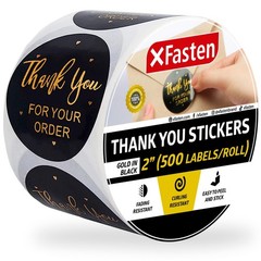 2″ Thank You Stickers Roll, 500 Gold Foil Round Sticker Label Per Roll, Black…