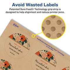 Avery Kraft Brown Round Labels Sure Feed Technology 1.5 Diameter 1000 Kraft