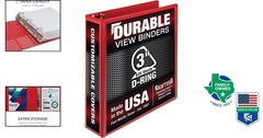 Customizable Eco-Friendly 3 Ring Binder – 625 Page Capacity, Lay-Flat Spine, Red