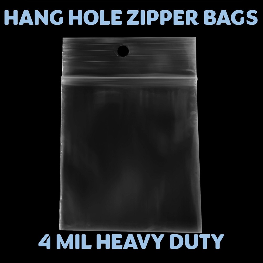 6″x4″ Hang Hole Zip Top Lock Seal Reclosable Poly Bags Zipper Baggies 4Mil