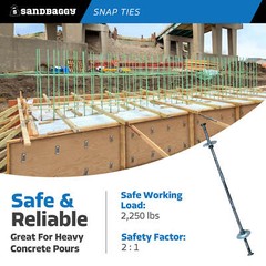 Sandbaggy 8″ x 1 ⅝” Standard Snap Ties for Concrete Forms – 1″ Cup Loose Washer