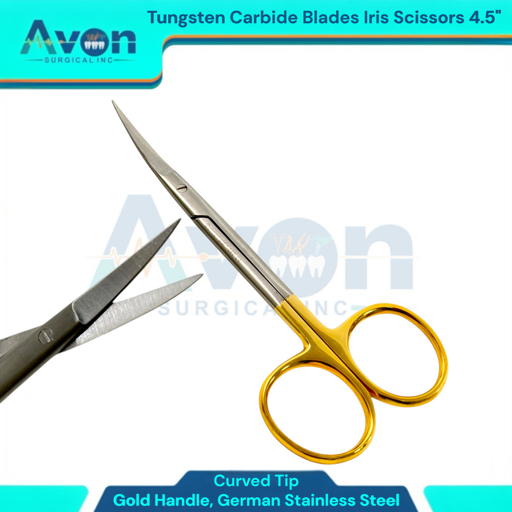 Premium Sharp Iris Scissors 4.5″ with Tungsten Carbide Inserted Blades, Cur+Str