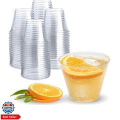 50 Pack Plastic Cups – 9 oz Clear Disposable Cups for Cold Beverages, Cocktai…