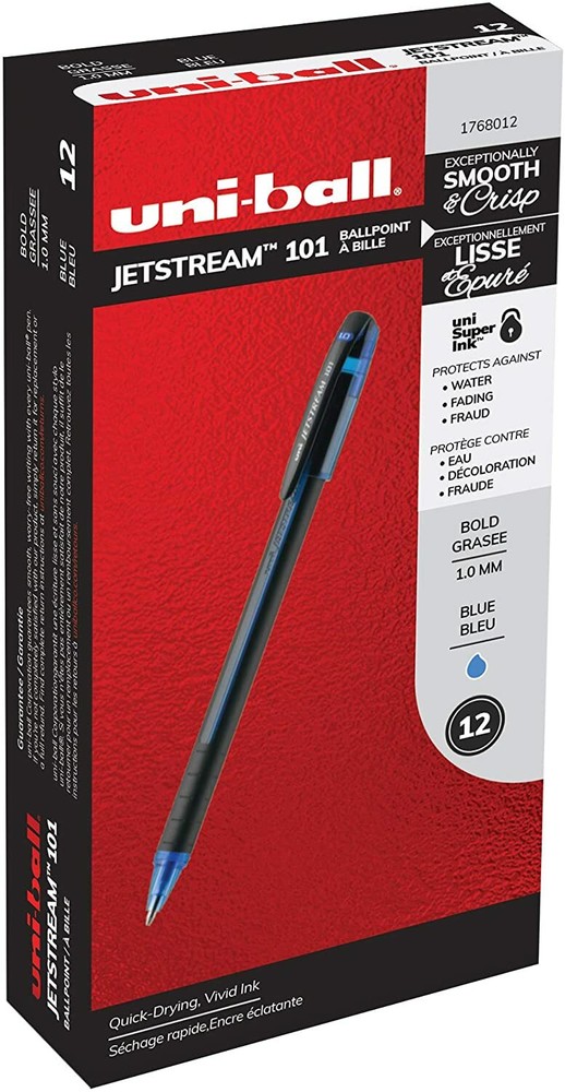 1768012 Uni-Ball Jetstream 101 Roller Ball Pen, Blue Ink, Bold Tip, Box of 12