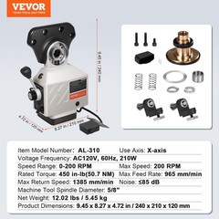 VEVOR X-Axis Power Feed Table Mill for Milling Machine 450 in-lb Torque 0-200RPM