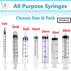 1ml / 1cc Syringe (No Needle) 3cc, 5cc, 10cc, 20, cc, 60cc, Choose Size & Pack