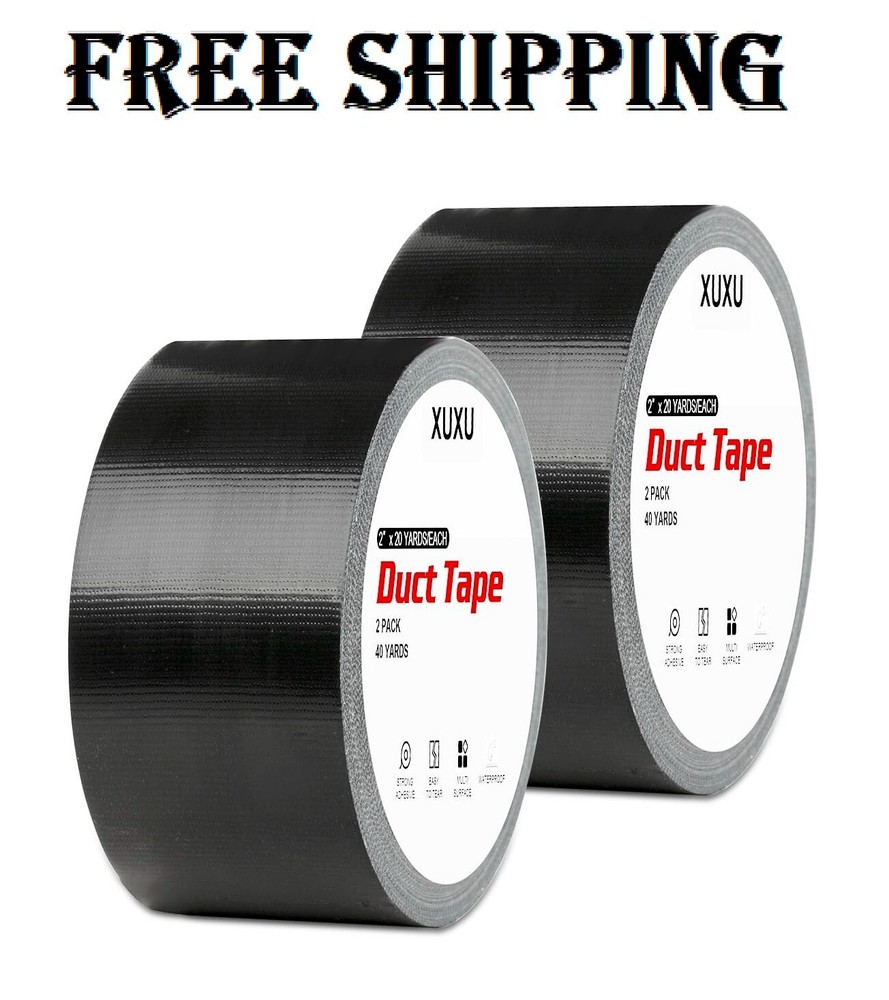 2 Pack Duct Tape Heavy Duty Waterproof Black Duct Tape, 40 Yards X 2 Inch Strong