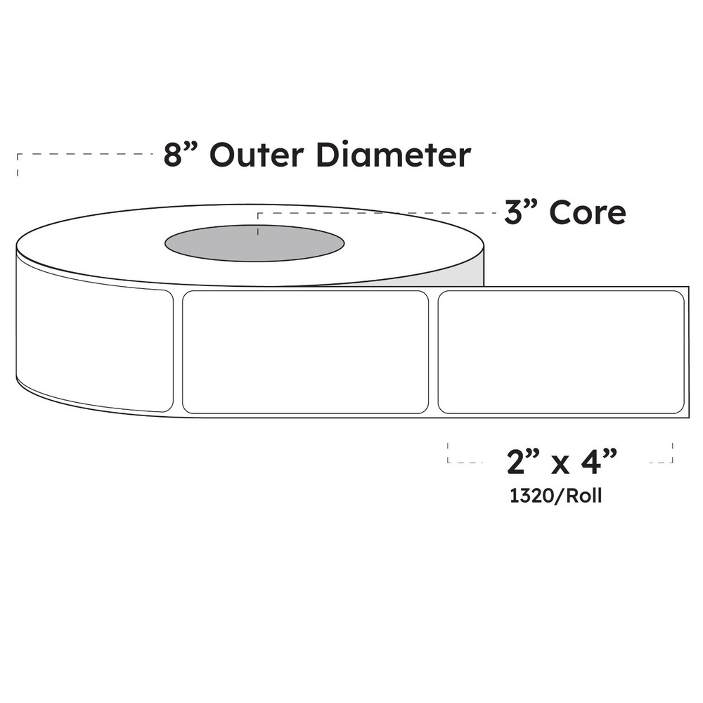 2″ x 4″ x 1200 Labels, White Gloss BOPP Roll Inkjet Labels, 3″ Core, Blank