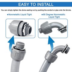 Liquid-Tight 1/2″ Flexible Conduit Kit, 50ft with 8 Connectors, UL Certified