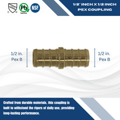 100 Pcs. 1/2″ Pex Coupling – Lead Free Brass Crimp Coupling 23-3-4=100