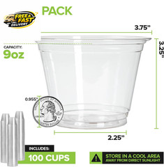 9 Oz Clear Commercially Compostable Cold Cups (100 Pack) PLA Disposable Party