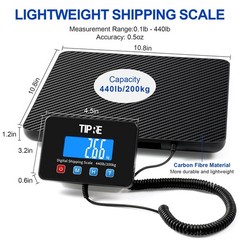 TIPRE Digital Shipping Postal Scale 440lb/0.5oz Accuracy Lightweight Carbon F…