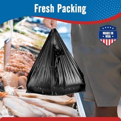 1000 Black T-Shirt Bags 1/6 12″ x 6.5″ x 21″, Plastic Grocery Shopping Bags
