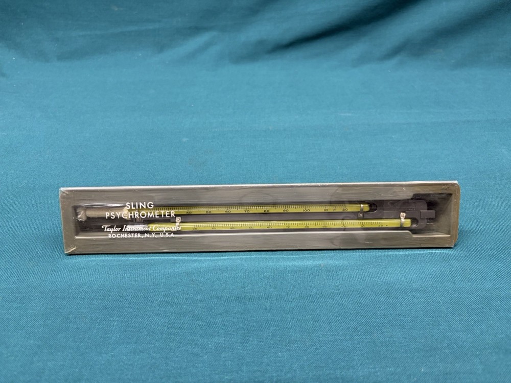 NOS Taylor U.S.A Rochester N.Y Sling Psychrometer Hygrometer 9″ Tubes 20-120°F