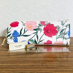 Kate Spade Pencil Pouch Cosmetic Case Travel Bag Faux Leather w Accessories