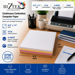 Continuous Computer Paper 9.5″ x 11″ Blank White 20 lb. 2400 Sheets