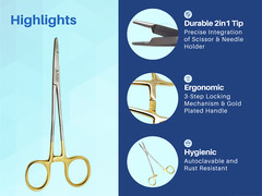 Olsen Hegar 6 Inches Needle Holder w/ Tungsten Carbide Gold Plated Handle ARTMAN