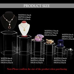 Hexagonal Acrylic Display Risers 6Pc Clear Stand Set for Jewelry Figures