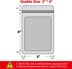 100-Pack 3×4 Inch Mylar Bags with Clear Window Holographic Resealable Sealable P